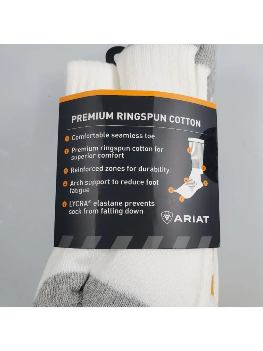Ariat Work Premium Ringspun Cotton Socks Men Size Medium NWT 3 Pack White